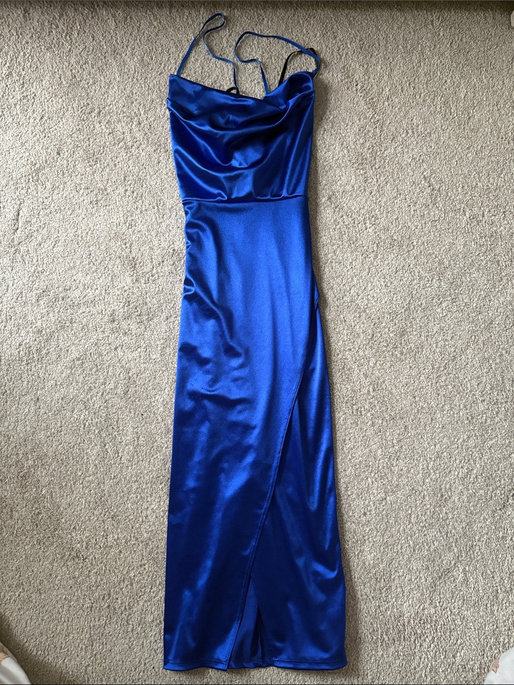 Windsor Electric Blue Satin Cowl Neck Maxi Dress